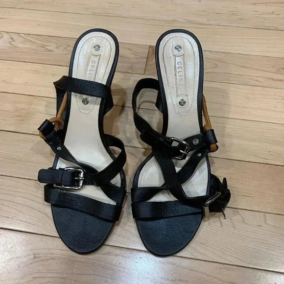 Vintage Celine brown strappy heels size 37 1/2 (6.5-7~US) - Picture 2 of 11